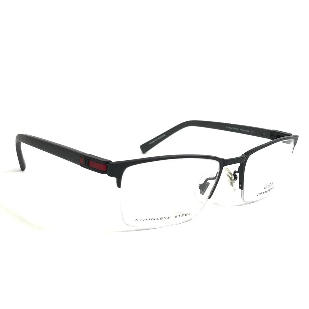 OGA by Morel Eyeglasses Frames 10018O NG03 Satin Black Red Green 52-19-140